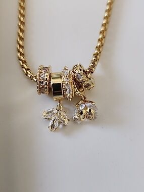 Gold Crystal Charm Pendant Necklace - Elegant Dangle Charms